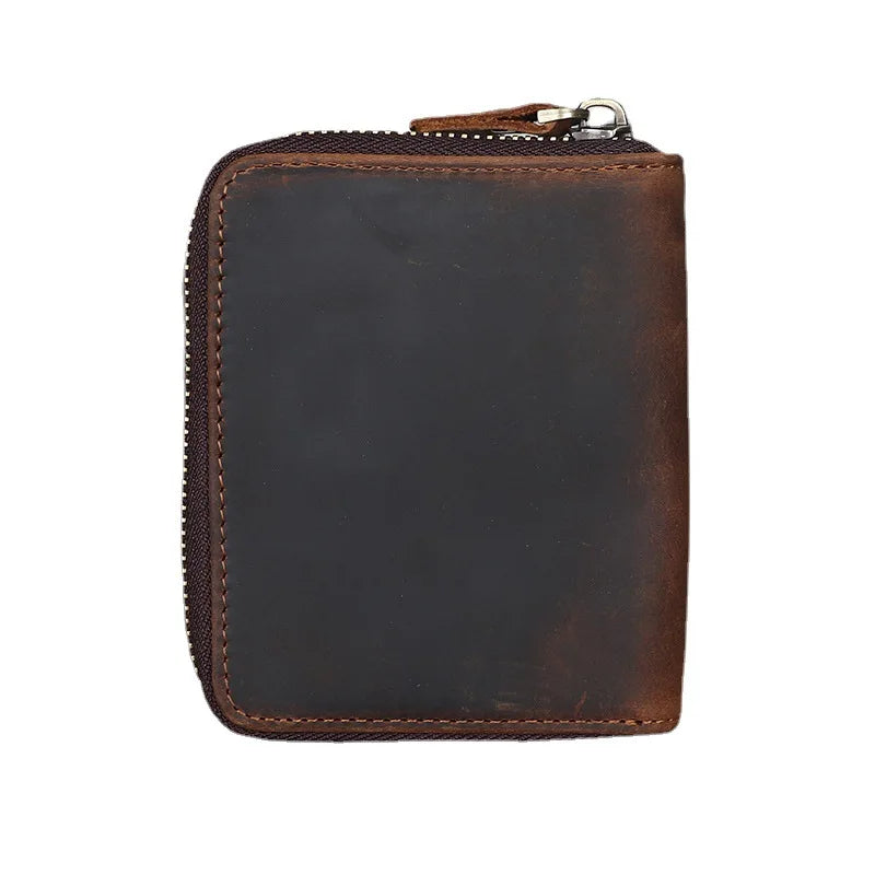 Crazy Horse Leather Men S Zipper Wallet Vertical Style Genuine Leather Cowhide Retro Handmade Change
