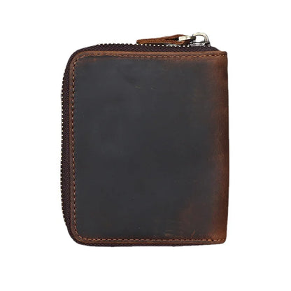 Crazy Horse Leather Men S Zipper Wallet Vertical Style Genuine Leather Cowhide Retro Handmade Change