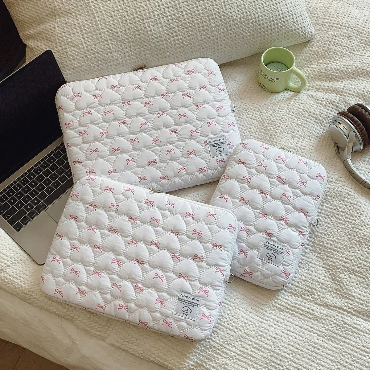 Bow Print Heart-Shaped Quilting Laptop Bag 11 Inch14 Inch15 Inch Scratch-Resistant Computer Daily