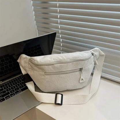 Corduroy Crossbody Chest Bag for Women – Adjustable Strap