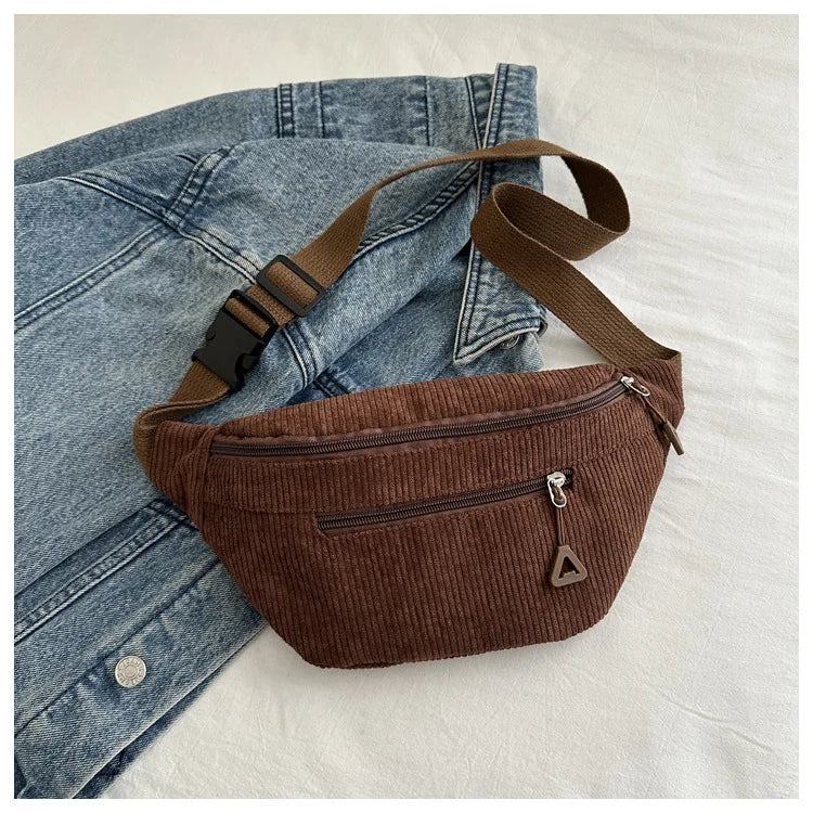 Lightweight Corduroy Fanny Pack Crossbody Bag Fashionable Retro Style Casual Chest Waist Fresh