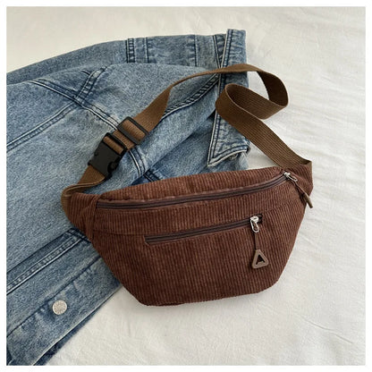 Lightweight Corduroy Fanny Pack Crossbody Bag Fashionable Retro Style Casual Chest Waist Fresh