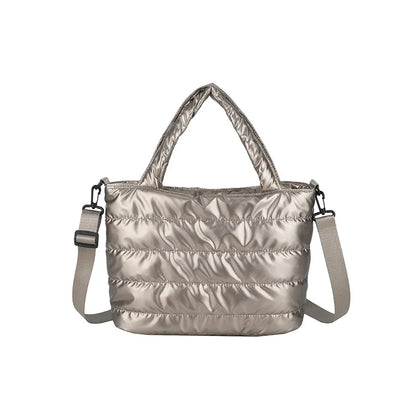 Puffer Quilted Tote Crossbody Bag with Wide Shoulder Strap