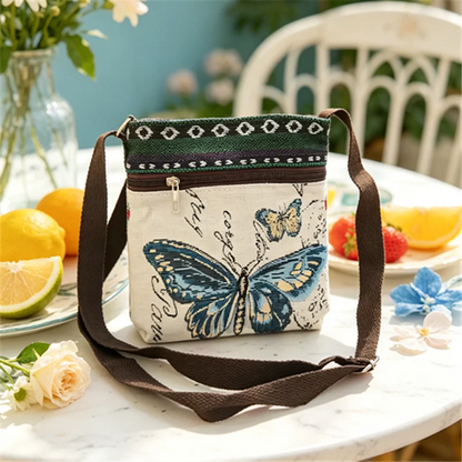 Bohemian Canvas Crossbody Bag – Ethnic Print Zipper Purse