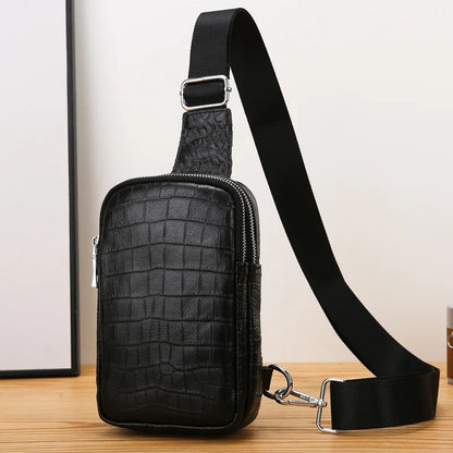 Men S Genuine Leather Chest Bag Large-Capacity Crossbody Single-Shoulder Bag Top Layer Cowhide Chest