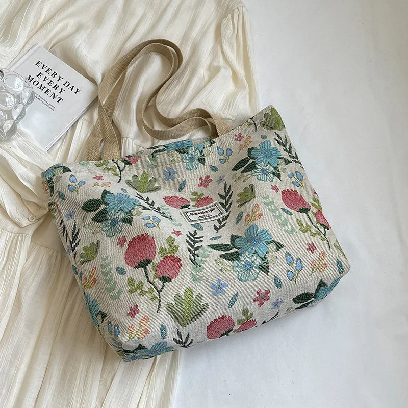 Women's Floral Canvas Tote Bag – Lightweight Large Capacity