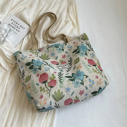 Women's Floral Canvas Tote Bag – Lightweight Large Capacity
