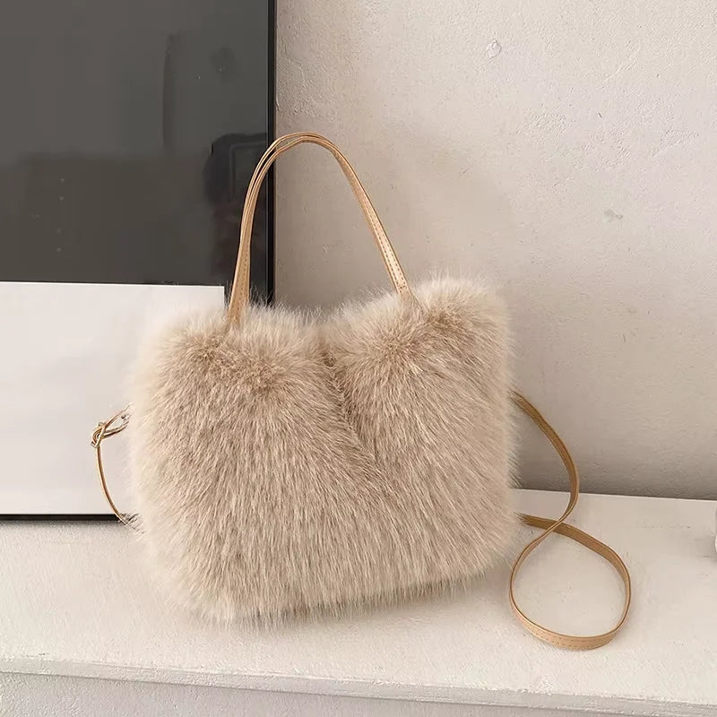 Homefish Faux Fur Tote Bag Women S Bucket Plush Luxury Design Ladies Handbags Soft Winter Crossbody