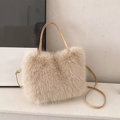 Homefish Faux Fur Tote Bag Women S Bucket Plush Luxury Design Ladies Handbags Soft Winter Crossbody