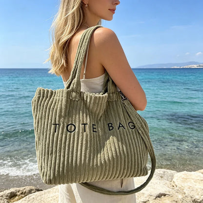 Corduroy Tote Bag Your Perfect Summer Companion Crossbody Blending Soft Texture Spacious Design