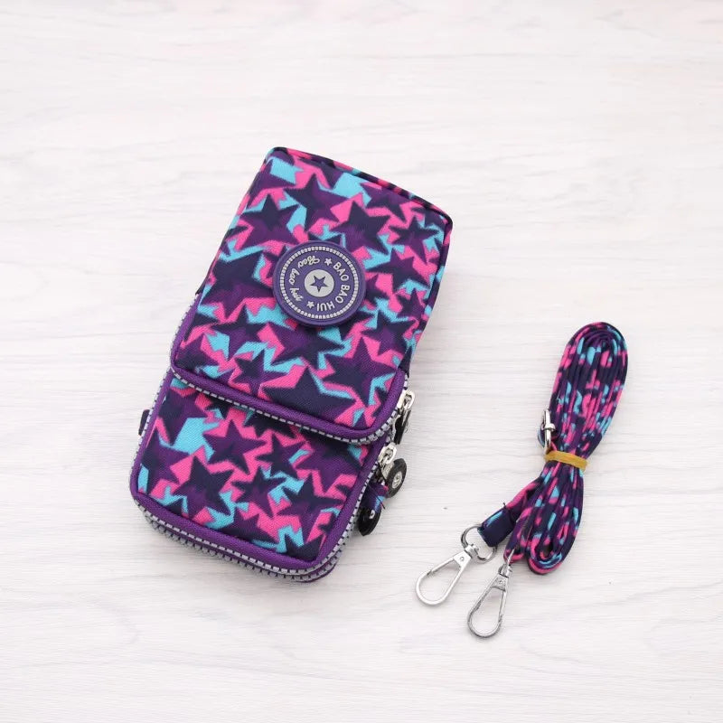 Multi Pattern Printed Crossbody Phone Bag Lightweight Nylon Purse Adjustable Strap Mini Shoulder