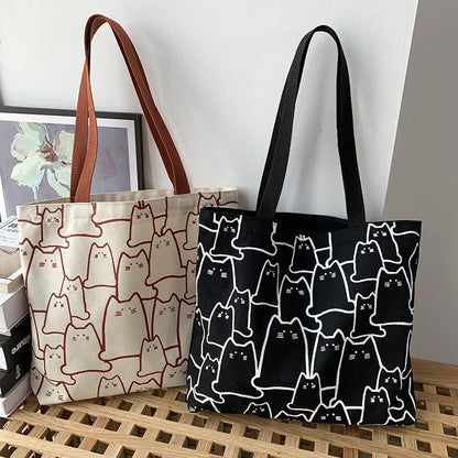 Thicken Canvas Bag Zipper Inner Tote Bag Cute Handbag Shoulder Large Capacity Women Shopping Bag