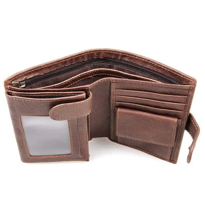 Retro Coin Wallet Genuine Leather Men S Three-Fold Card Bag Short Cowhide Mens Rfid Protection