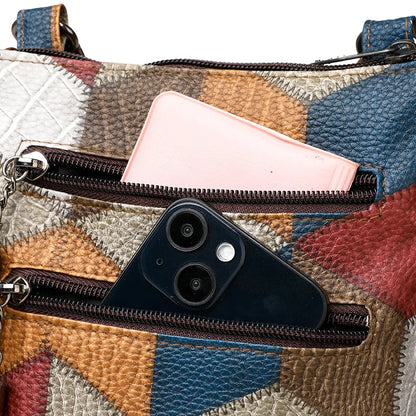 Retro PU Leather Crossbody Bag – Color Block Plaid & Tassel