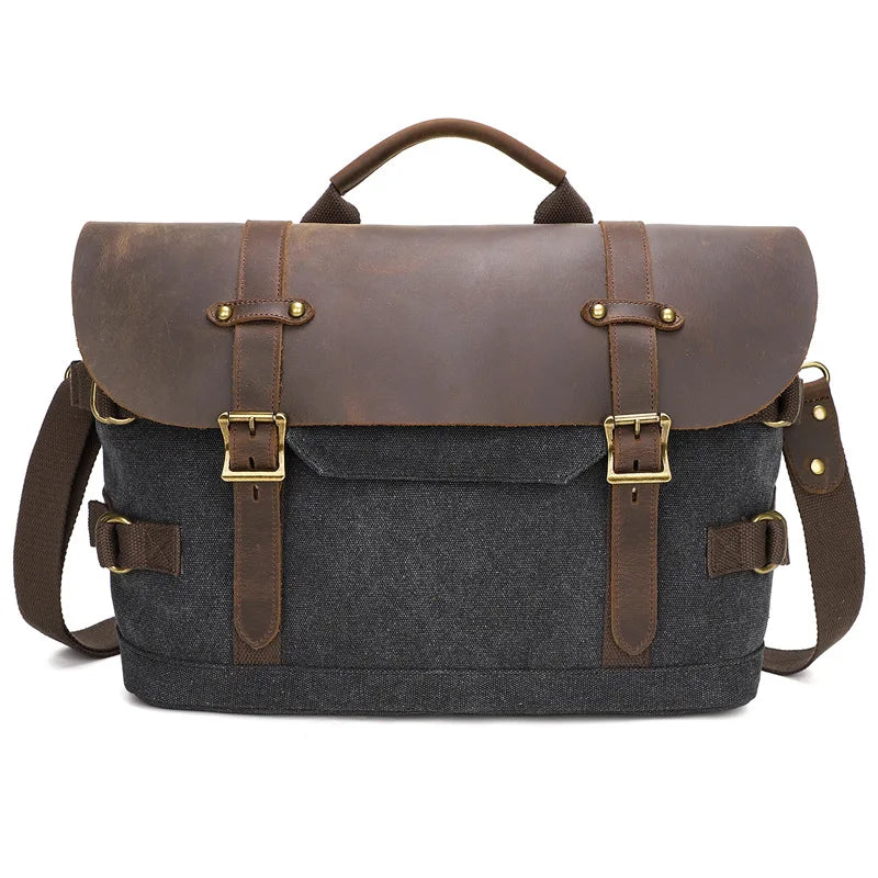 Men S Women Casual Canvas Crazy Horse Leather Spliced Large-Capacity Waterproof Travel