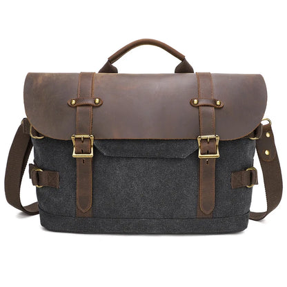 Men S Women Casual Canvas Crazy Horse Leather Spliced Large-Capacity Waterproof Travel