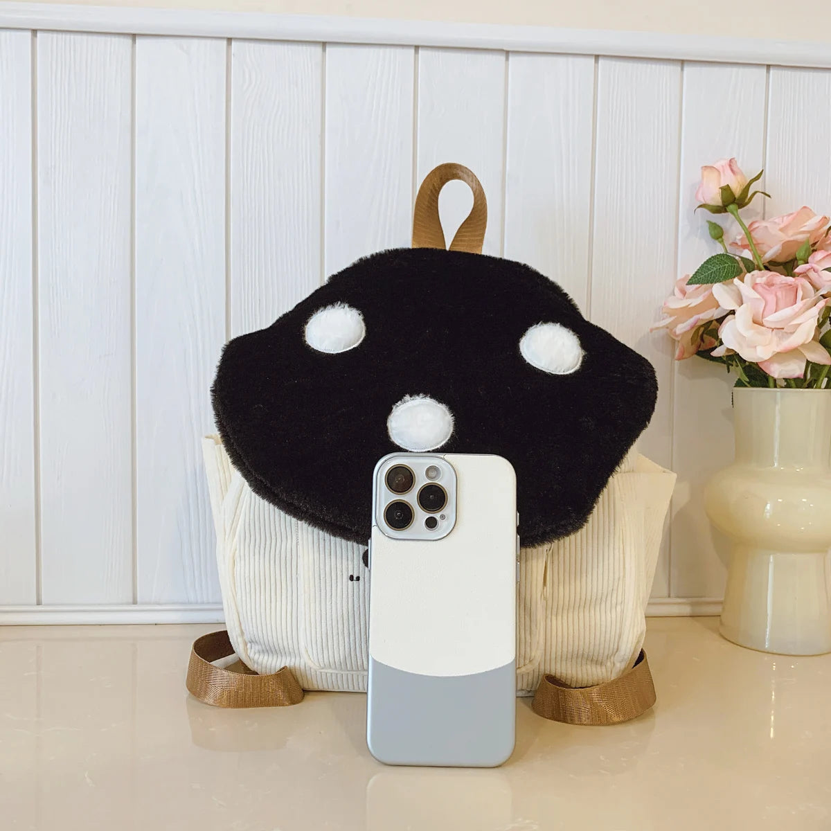 Fashionable Plush Cartoon Mushroom Student Backpack Soft Lightweight Large Capacity Girl S School