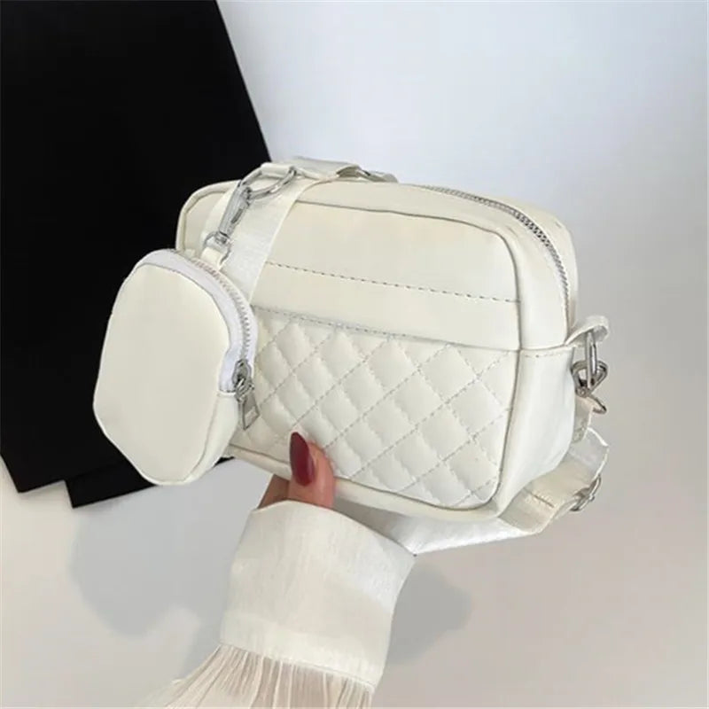 Quilted Shoulder Bag Casual Zipper Crossbody Bag Pu Square Bag Small Purse