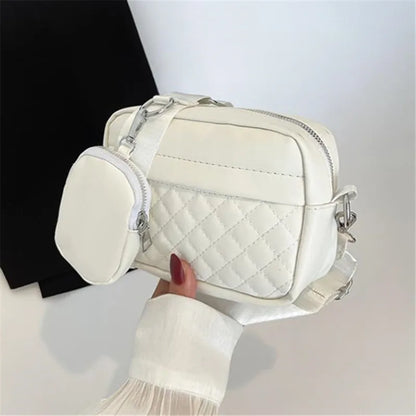 Quilted Shoulder Bag Casual Zipper Crossbody Bag Pu Square Bag Small Purse