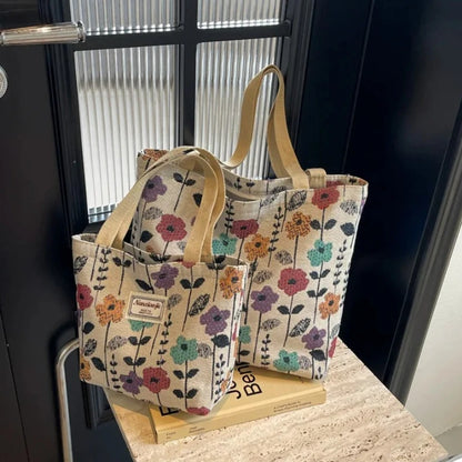 Women's Floral Canvas Tote Bag – Lightweight Large Capacity