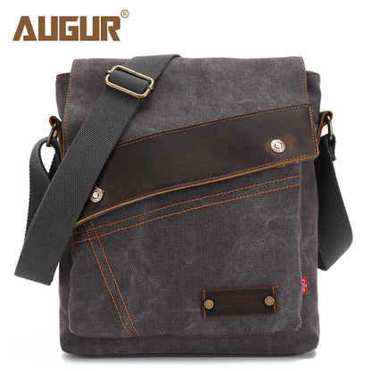 Men S Canvas Leather Patchwork Crossbody Single-Shoulder Bag