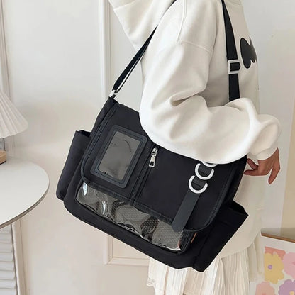 Y2k Japanese Harajuku School Bags Girls Transparent Itabag Shoulder Crossbody Bag Diy Badges Display