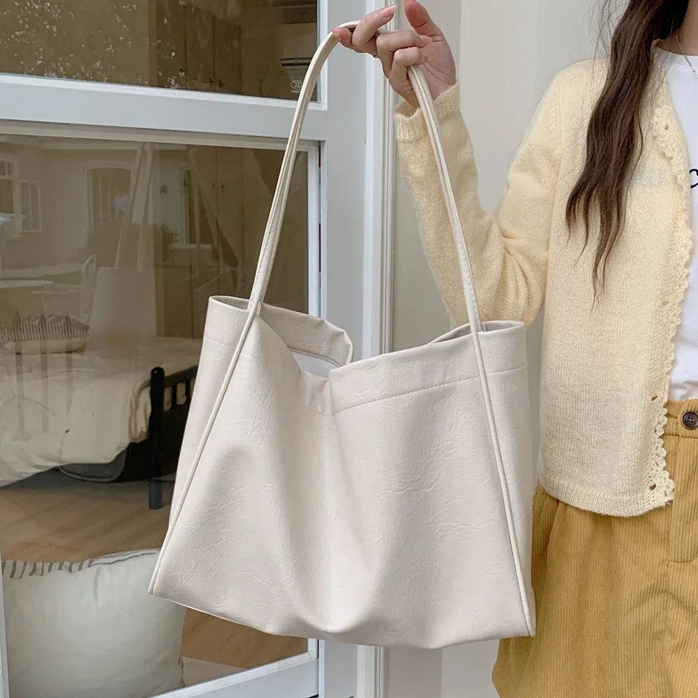 Large-Capacity Women S Casual Soft Leather Crossbody Commuter Single-Shoulder Bag Tote - Soft