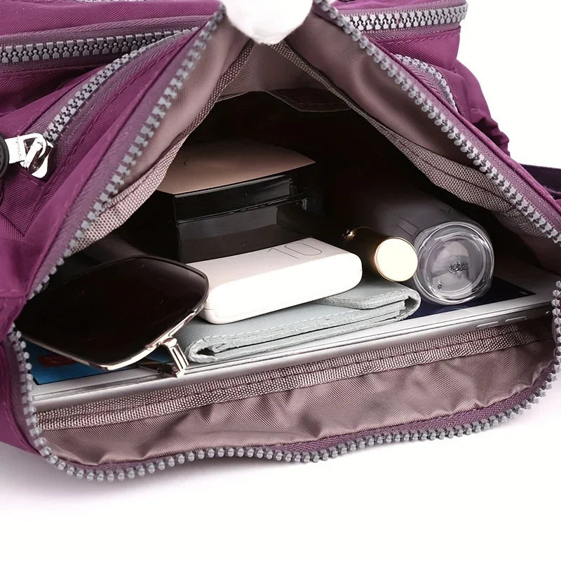 Waterproof Nylon Crossbody Bag with Multiple Pockets for Women