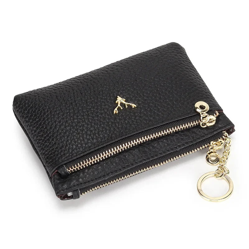 Cowhide Mini Coin Purse Multi-Function Key Bag Stylish Leather Premium Hardware Deer Head Zipper