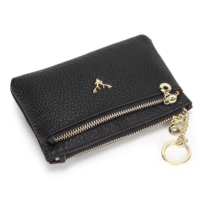 Cowhide Mini Coin Purse Multi-Function Key Bag Stylish Leather Premium Hardware Deer Head Zipper