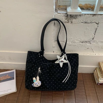 Sweet Women Shoulder Bag Polka Dot Cute Pendant Tote Pu Leather Large Capacity Handbag Commute