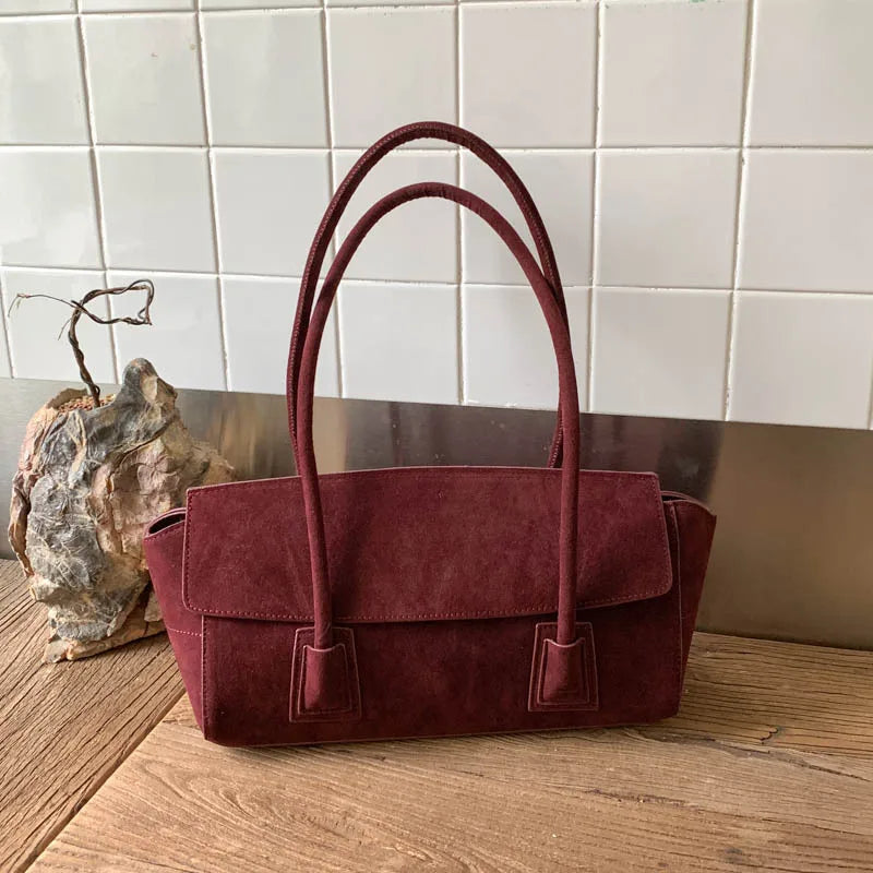 Vintage Suede Shoulder Bag Korean Simple Crossbody Handle Women Comfortable Versatile Texture