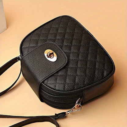 Quilted Crossbody Bag – Small PU Leather Shoulder Purse with Turn-Lock