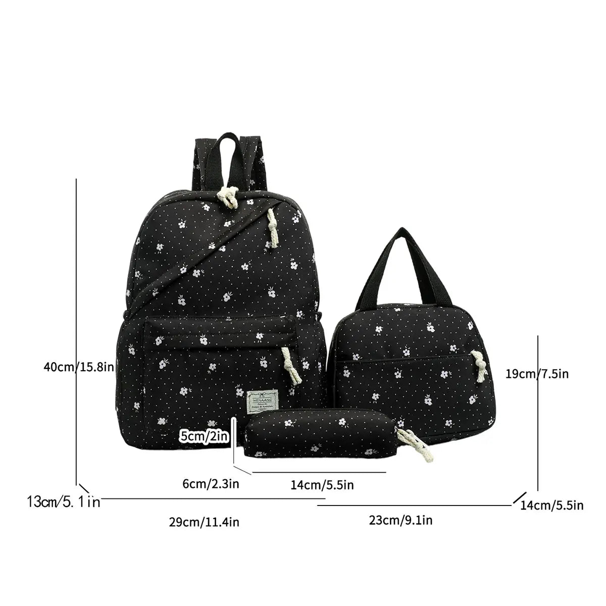 Gentle Sweet Wavelet Dot Strawberry Printed Three Piece Backpack Lightweight Multifunctional Cute