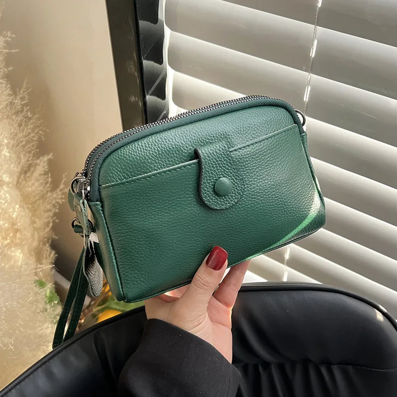 Leather Handhold Female Casual Shoulder Crossbody Bag Mobile Phone Change Storage Wallet