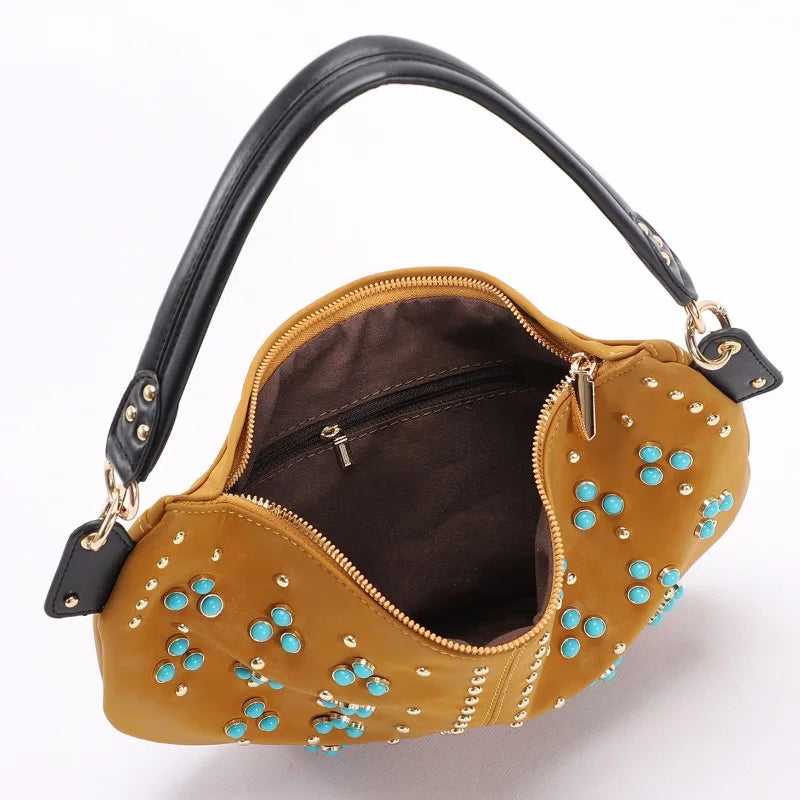 Retro Trendy Crossbody Bags Woman Shoulder Bag Rivet Armpit Purse Handbags Designer Women