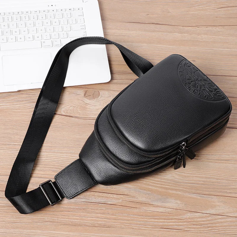 Large-Capacity Men S Chest Bag Genuine Leather Casual Soft Cowhide Men S Single-Shoulder Backpack