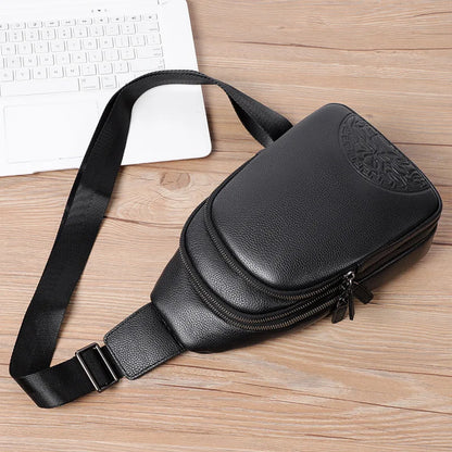 Large-Capacity Men S Chest Bag Genuine Leather Casual Soft Cowhide Men S Single-Shoulder Backpack