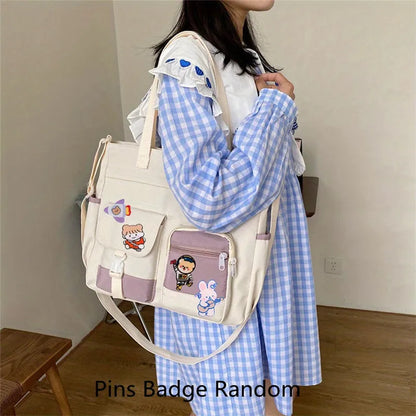 Canvas Tote Shoulder Bag for Teen Girls – Cute Kawaii Style