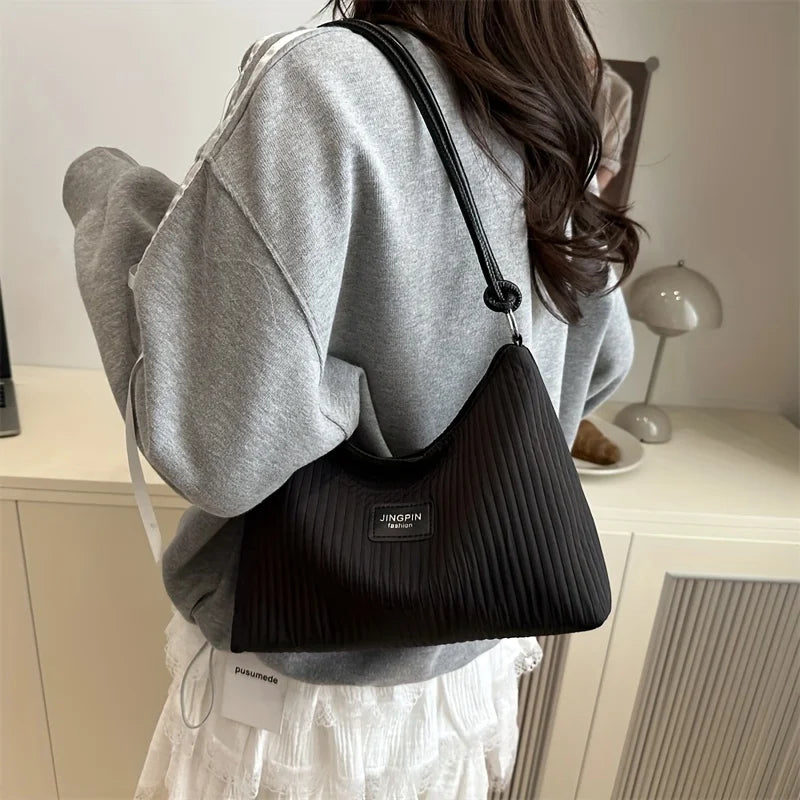 Pleated Shoulder Bag – Lightweight Textured Underarm Tote