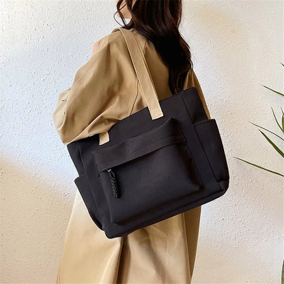 Nylon Tote Bag Multiple Pocket Lightweight Foldable Design Office Commute Shopping Fitness Storage