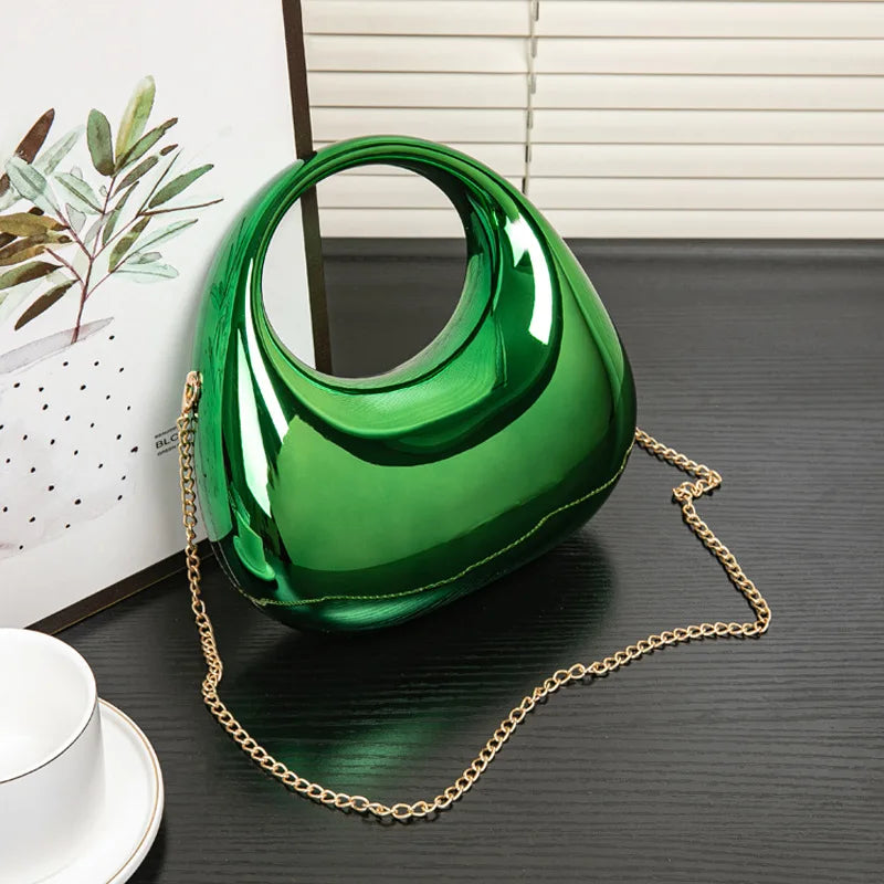 Shiny Gold Mirror Acrylic Mini Tote Bag Detachable Chain Crossbody Evening Clutch Purse Women Party