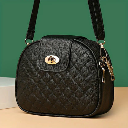 Black Crossbody Bag for Women – 3-Compartment Quilted Purse with Gold Hardware