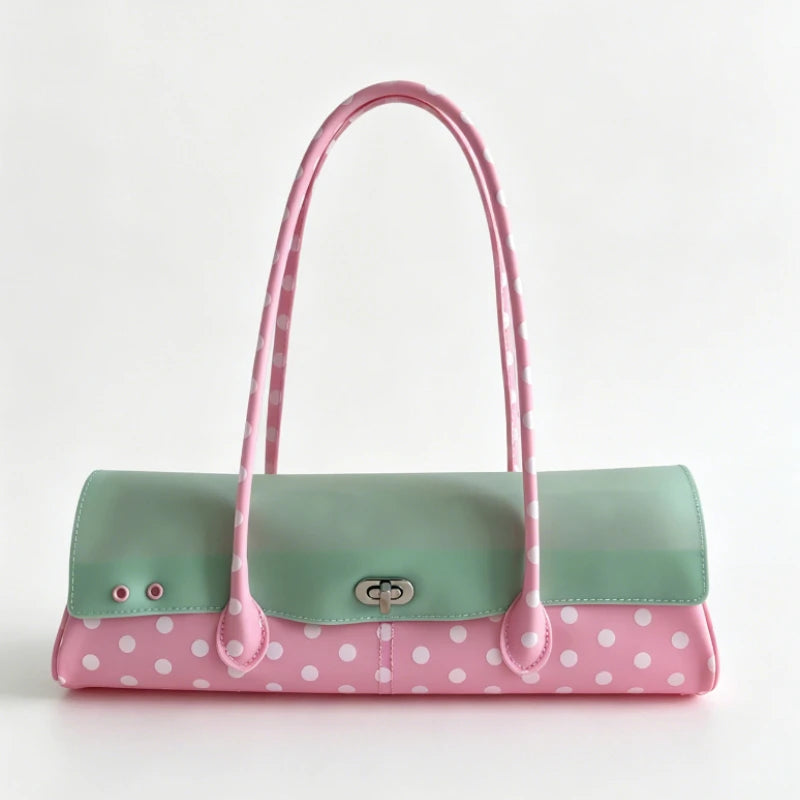 Color Block Polka Dot Jelly Leather Long Underarm Bag Lock Closure Large Capacity Portable Women