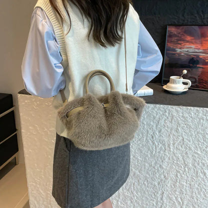 Faux Mink Fur Plush Tote Bag for Women