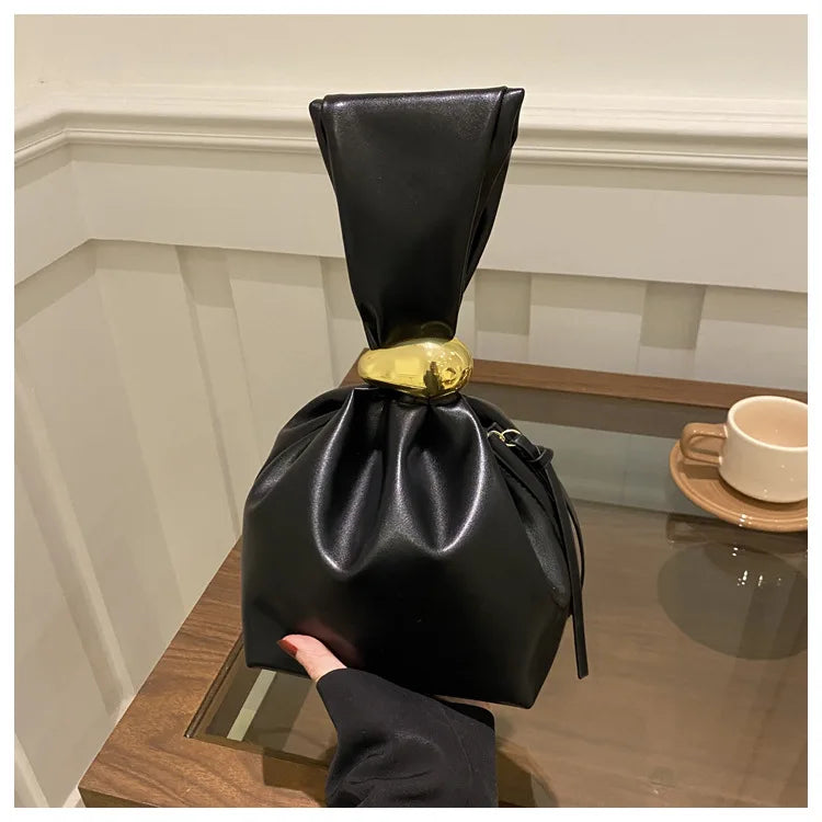 Drawstring Cloud Tote Bag with Gold Metal Buckle for Women