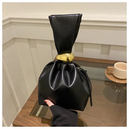 Drawstring Cloud Tote Bag with Gold Metal Buckle for Women