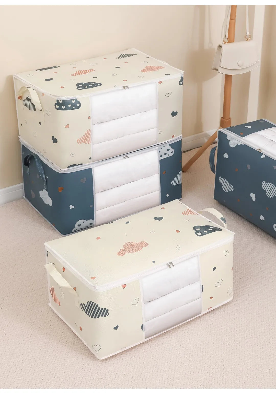 Homefish Large Capacity Foldable Clothes Storage Bag Reinforced Handle Sturdy Zipper Blankets
