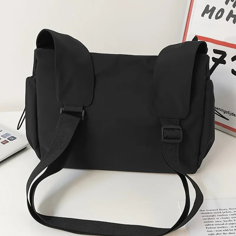 Large Crossbody Bag with Drawstring Accent & Charm – Spacious Zipper Shoulder Bag