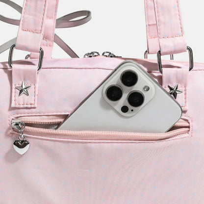 Japanese Style Nylon Ita Bag Large Capacity Cute Bow Decor Transparent Display Star Cream Color